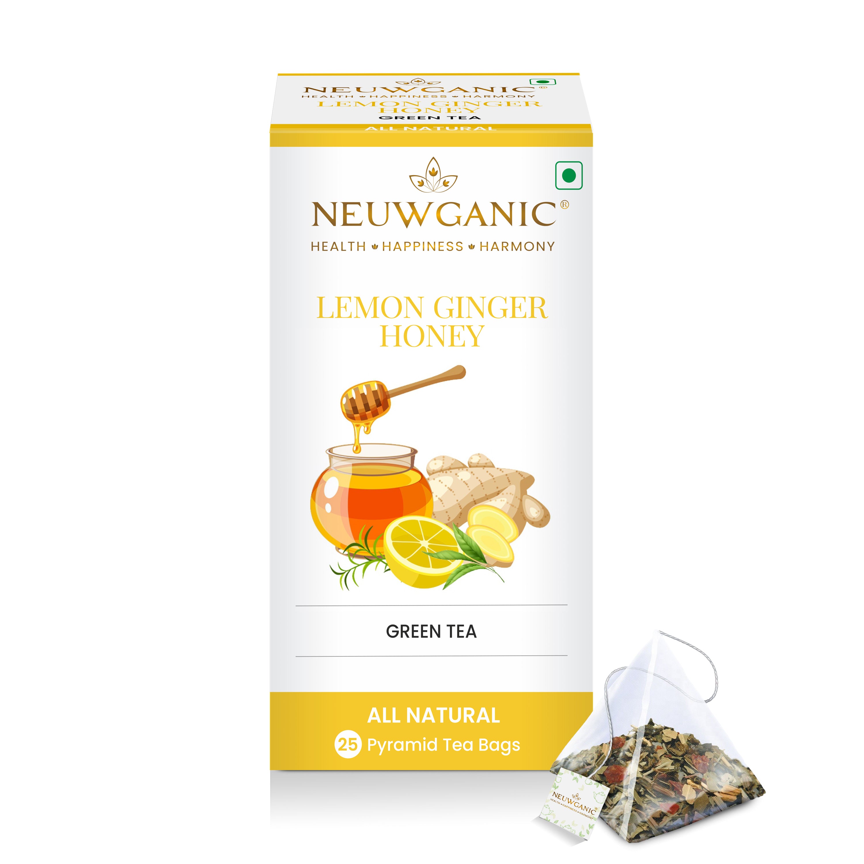 Lemon Ginger Honey Green Tea Bags - Neuwganic